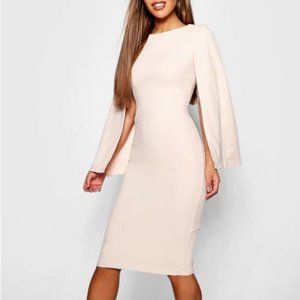 Boohoo Petite Cape Sleeve Midi Dress - Blush Pink